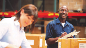 man and woman working